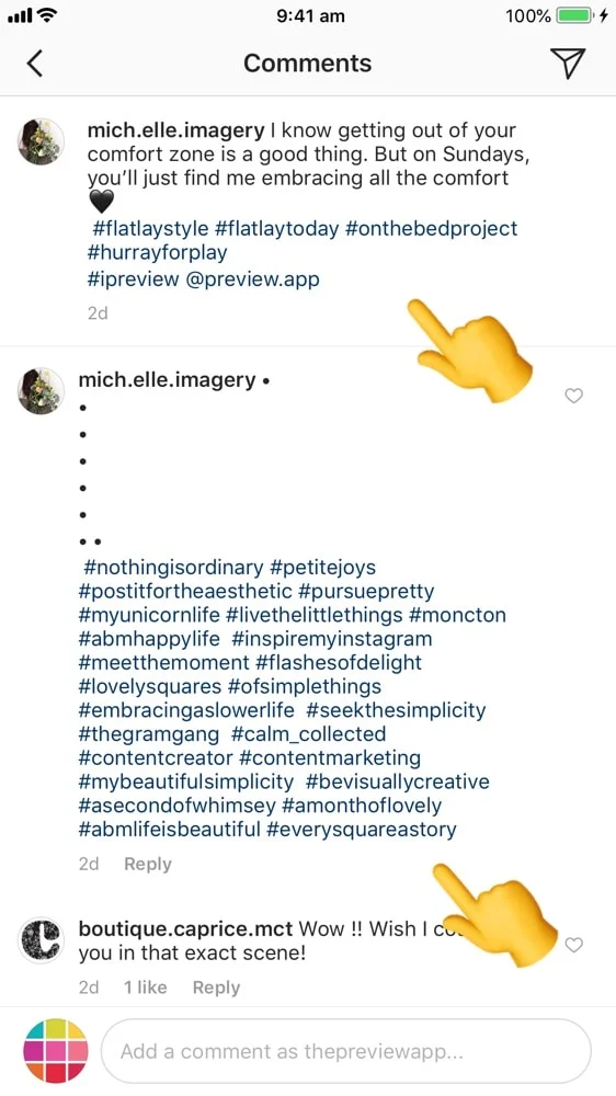 Hashtags in Comments